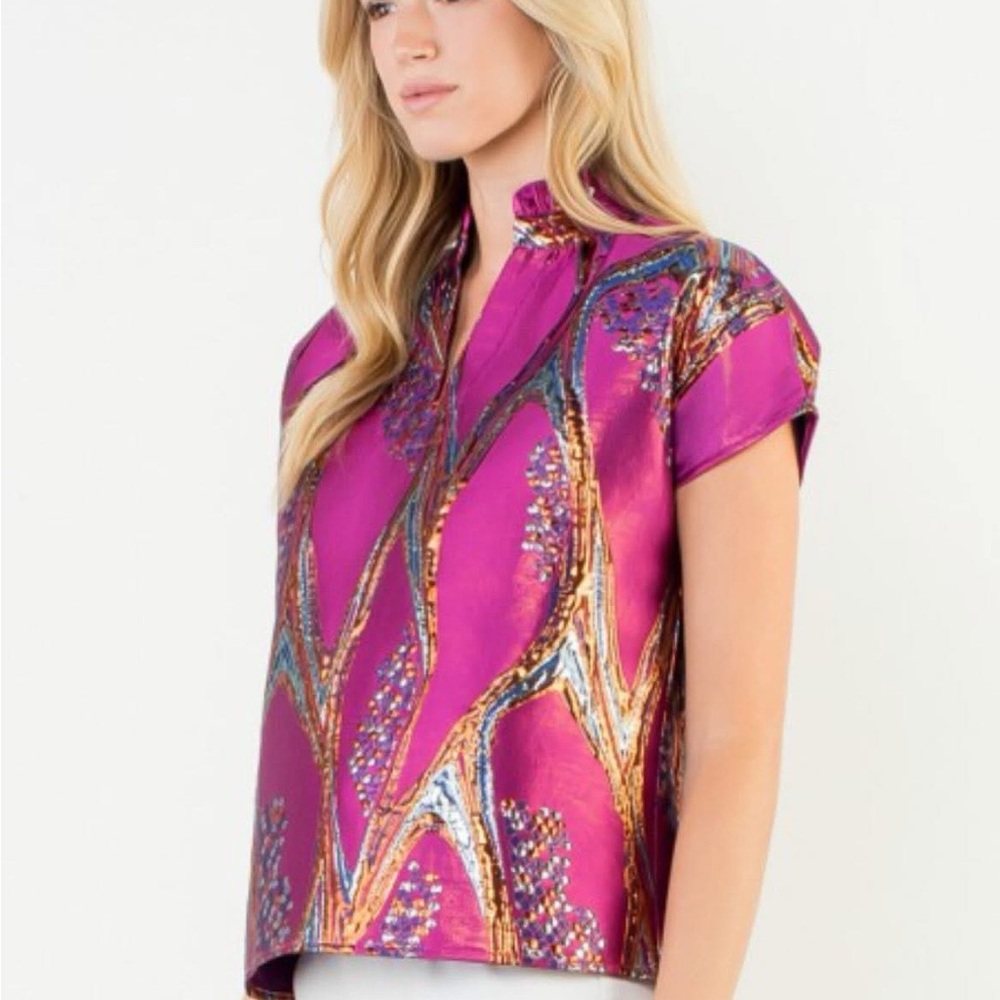 THML Fuchsia Metallic Abstract Pattern Blouse - Picture 3 of 3